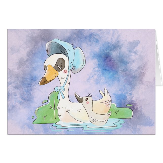 Aquarelle Fête des mères et des bébés oies (Devant horizontal)