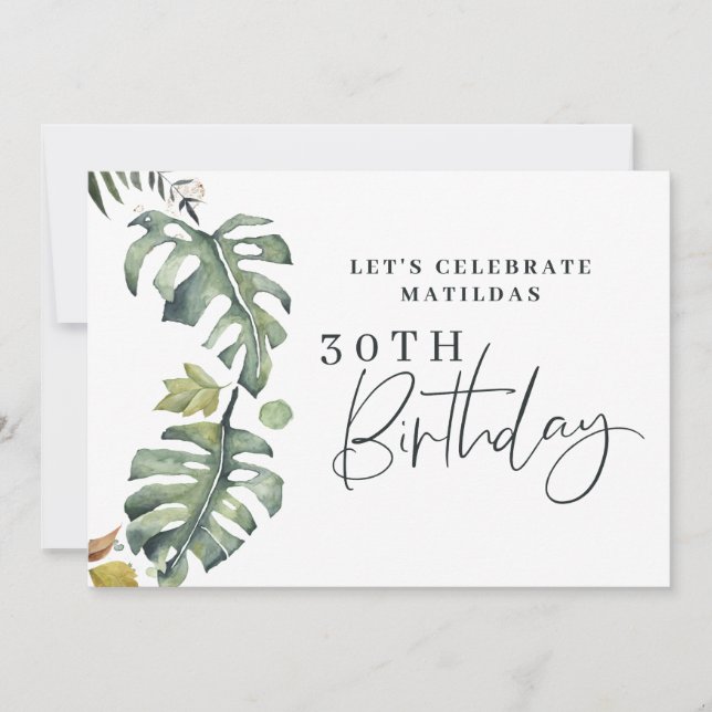 Aquarelle feuillage 30e anniversaire invitation (Devant)