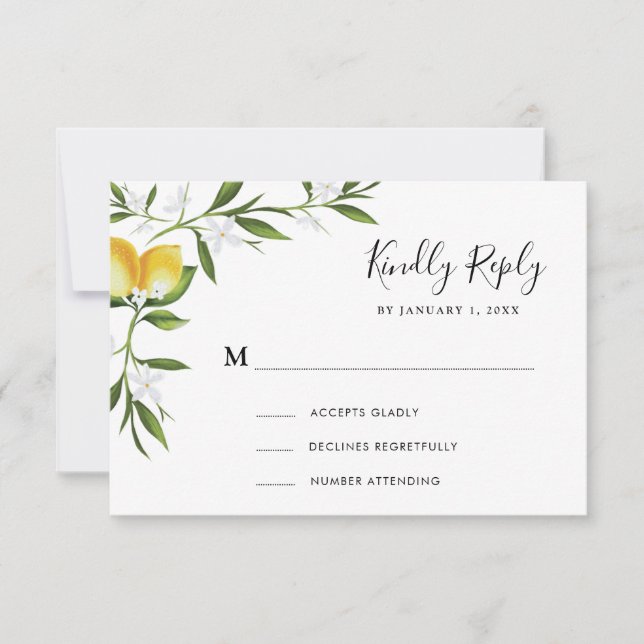 aquarelle feuillage citron carte RSVP (Devant)