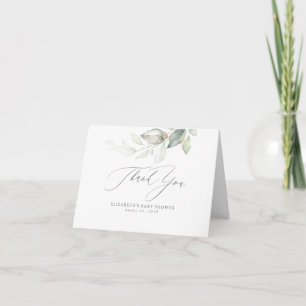 Aquarelle Feuille Baby shower vert Merci
