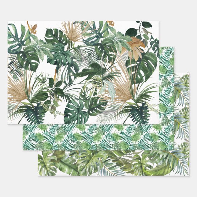 Aquarelle Feuille Tropical Papier Motif (Lot)