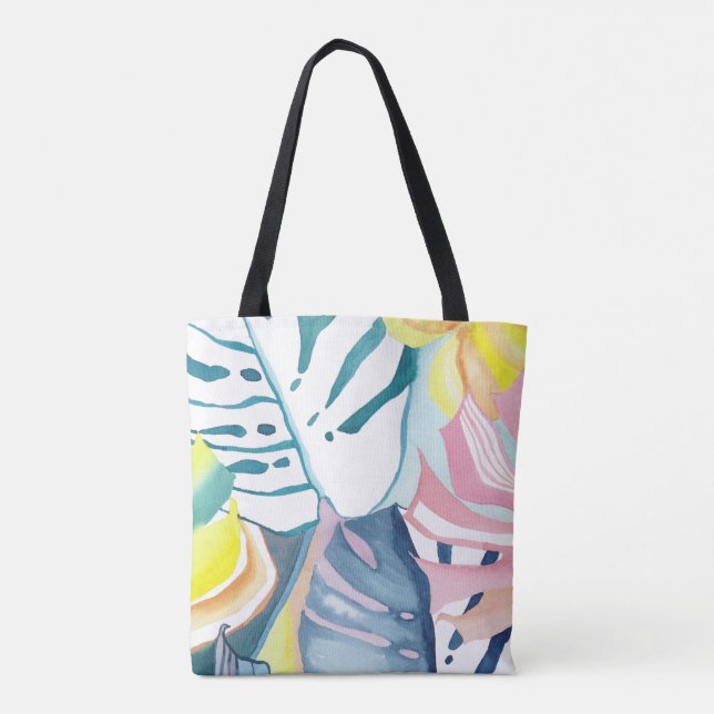 Aquarelle Feuille tropicale Sac fourre-tout d'art  (Dos)