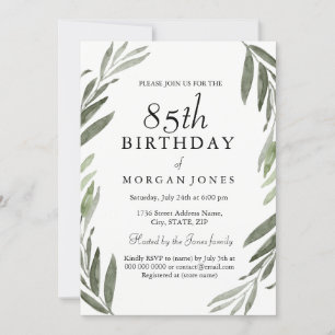 Aquarelle Feuille verte 85e Invitation anniversair