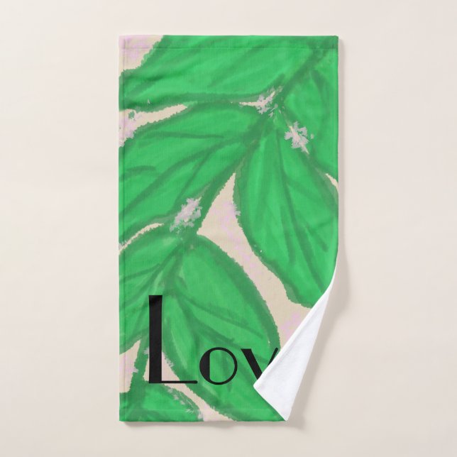 Aquarelle Feuille verte Initiales Serviette de bai (Serviette à main)