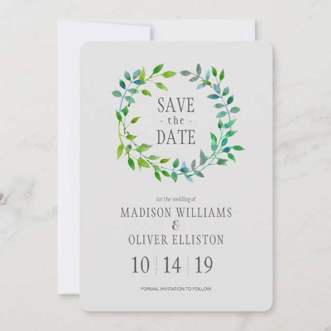 Aquarelle Feuille verte | Save the date (Devant)