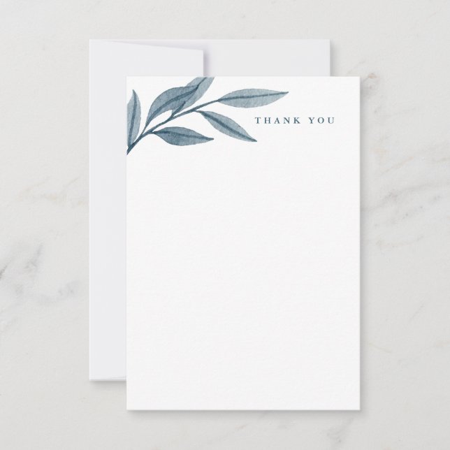 Aquarelle feuilles bleu élégant merci (Devant)