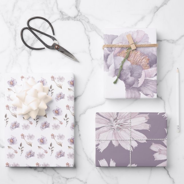 Aquarelle Feuilles d'enveloppement Floral Violet (Recto)