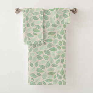 Aquarelle Feuilles en vert et beige
