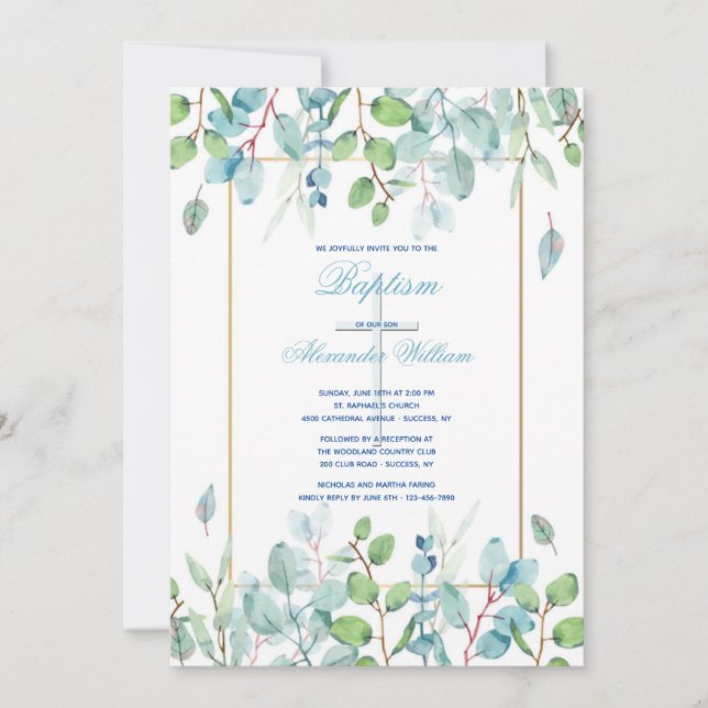 Aquarelle Feuilles Invitation religieuse (Devant)
