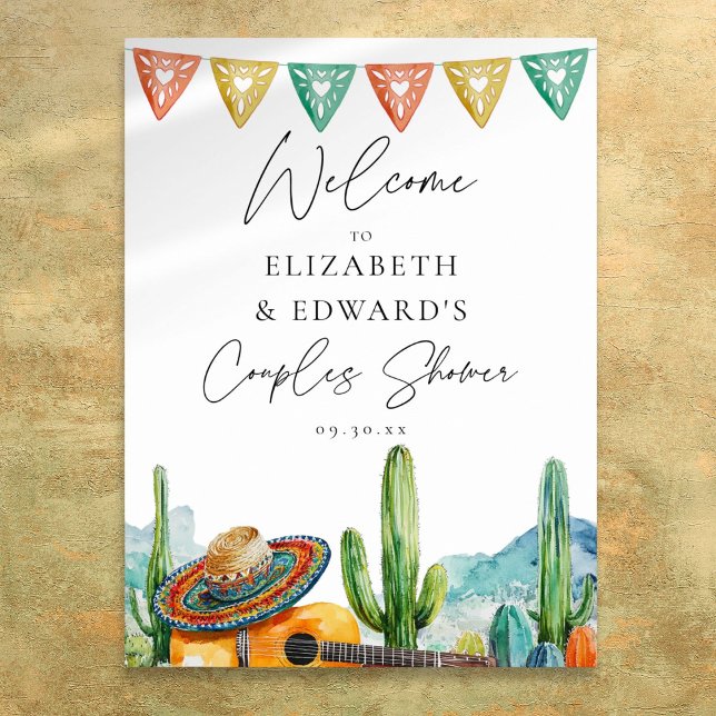Aquarelle Fiesta Couples Affiche de bienvenue douc (Watercolor Fiesta Couples Shower Welcome Sign)
