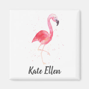 Aquarelle Flamant rose Aimant Nom personnalisé