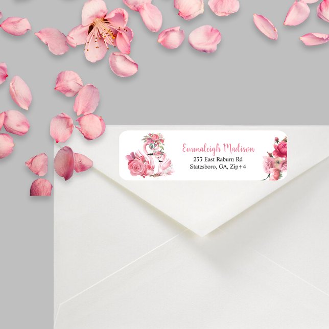 Aquarelle Flamant rose blanc Adresse de retour (Créateur téléchargé)
