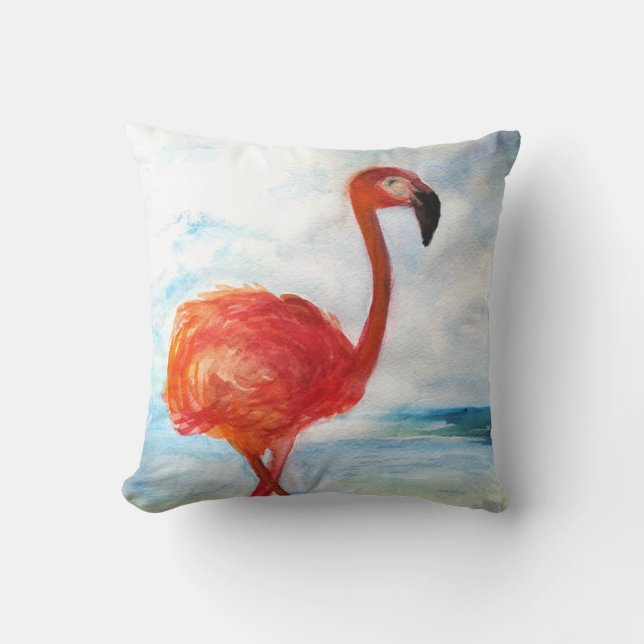 Aquarelle Flamant rose Oreiller à lancer (Recto)