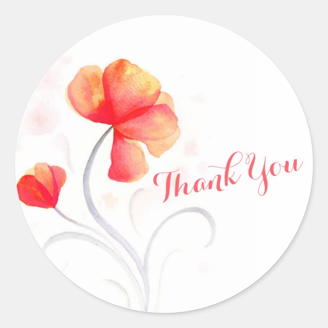 Aquarelle fleur orange mariage merci sticker (Devant)