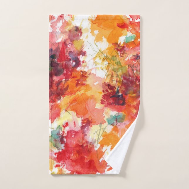 Aquarelle Fleur Peinture Rouge Orange Floral Autom (Serviette à main)