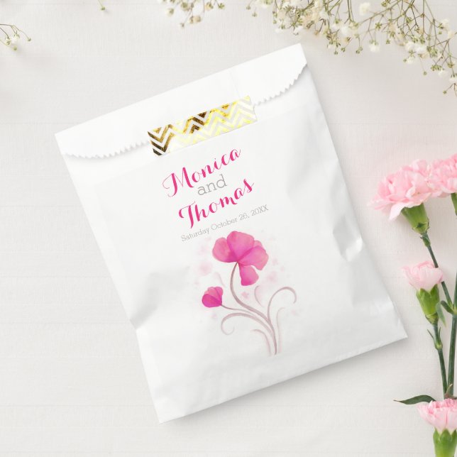 aquarelle fleur rose gris rose sacs de mariage (Scellé)