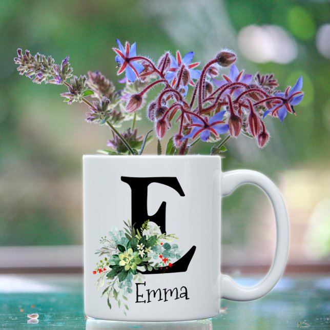Aquarelle fleur rouge eucalyptus tasse de café (Créateur téléchargé)