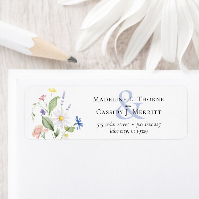 Aquarelle Fleur sauvage Elegant Mariage Adresse (En situation)