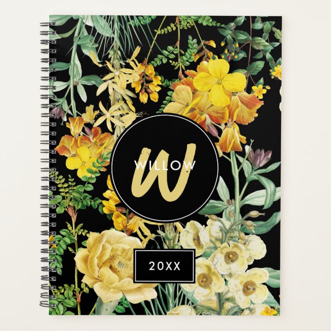 Aquarelle Fleur sauvage noir jaune Monogramme (Devant)