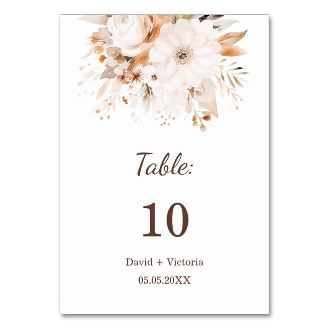 Aquarelle fleurie beige et or numéro de table (Par défaut)