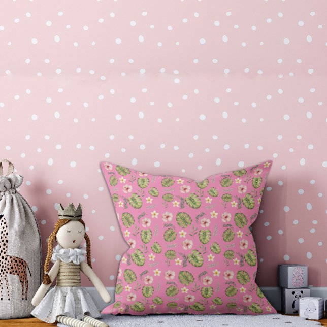 Aquarelle fleurie rose enfant lancer oreiller (Créateur téléchargé)