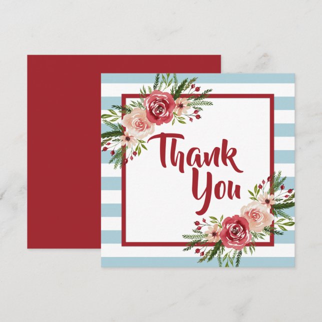 Aquarelle Fleurs Carte de remerciements de Noël (Devant / Derrière)