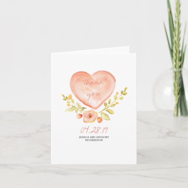 Aquarelle Fleurs Coeur Mariage Merci (Devant)