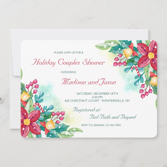 Aquarelle Fleurs de Noël Douche Invitation (Devant)