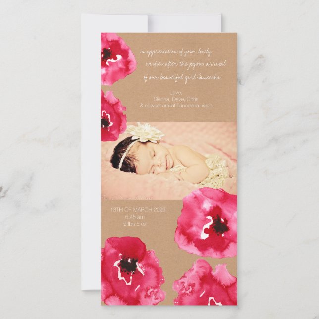 Aquarelle Fleurs de pavot Baby Girl Carte de remer (Devant)