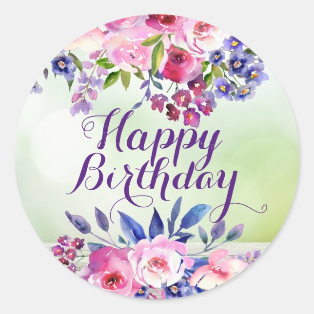 Aquarelle Fleurs joyeuses Stickers Anniversaire (Devant)
