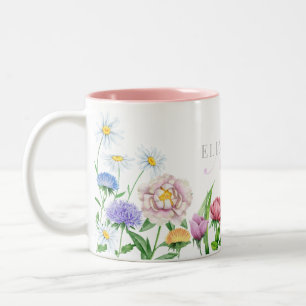 Aquarelle Fleurs Nom et monogramme Mug à deux ton