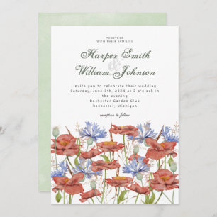 Aquarelle fleurs pâturées herbe faire-part de mari