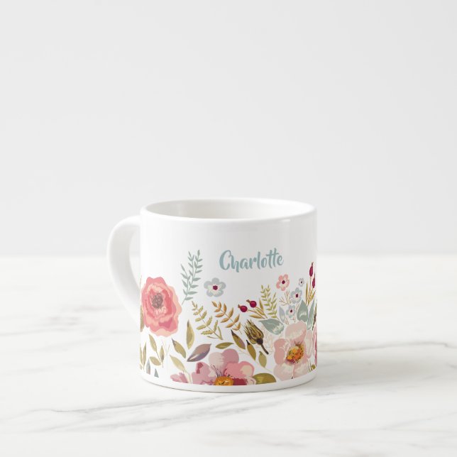 Aquarelle Fleurs personnalisées Espresso Mug ou Ba (Devant gauche)