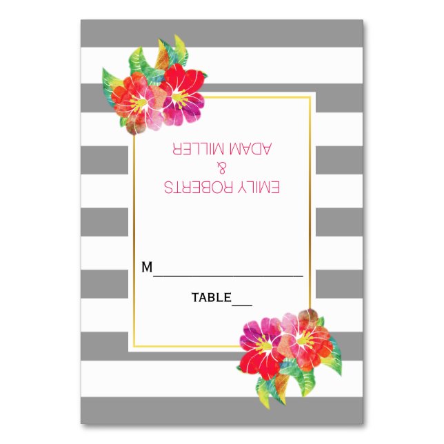Aquarelle fleurs rayures mariage carte escorte (Par défaut)