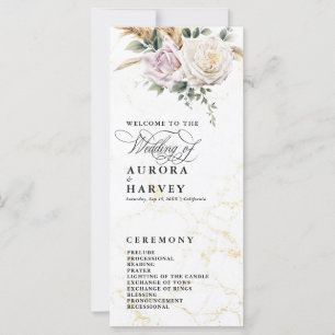 Aquarelle Fleurs Roses Élégant programme de mariag