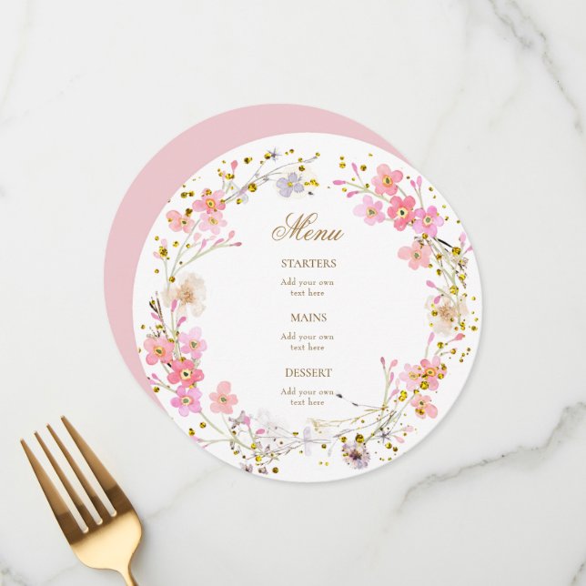 aquarelle fleurs roses menu couronne (Devant/Arrière en situation)