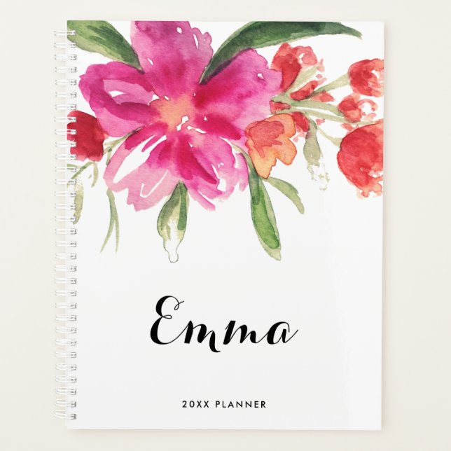 Aquarelle Fleurs Roses Posy Personnalisé Planner (Devant)