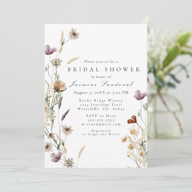 Aquarelle Fleurs sauvages Invitation de douche nup (Debout devant)