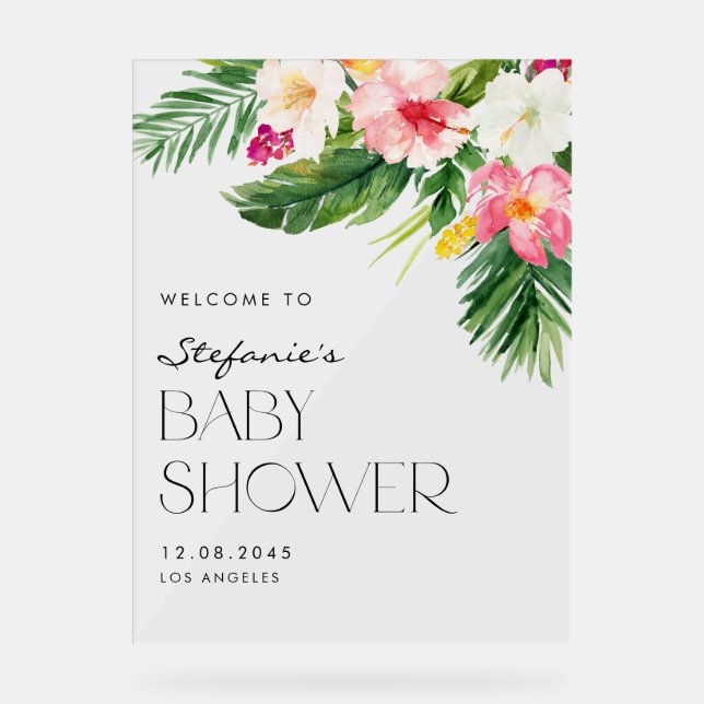 Aquarelle Fleurs tropicales Baby shower d'été (Recto)