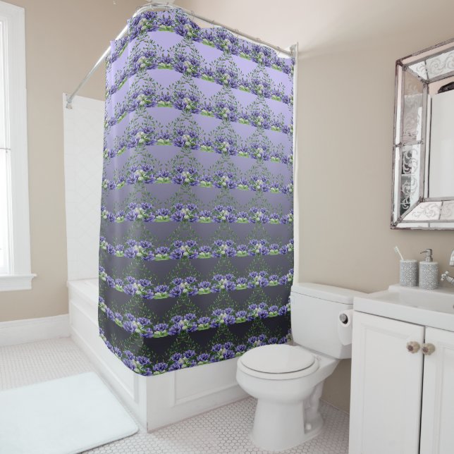 Aquarelle Fleurs violettes Rideau de douche (En situation)
