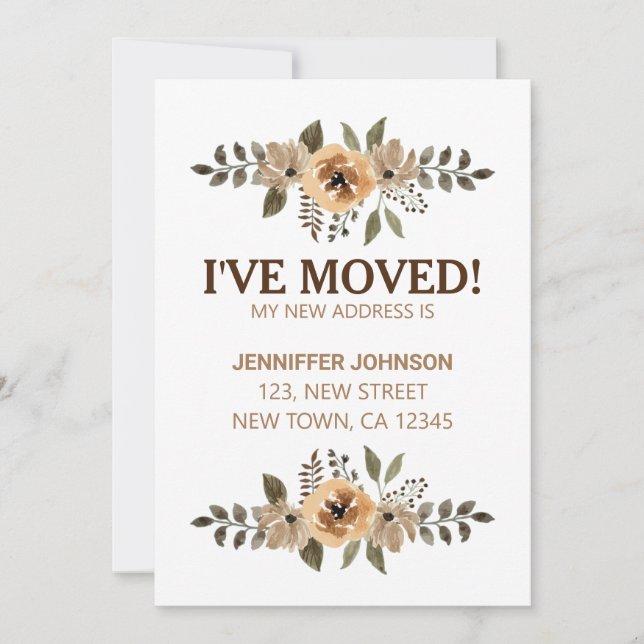 Aquarelle Flora I've Moved Faire-part Card (Devant)