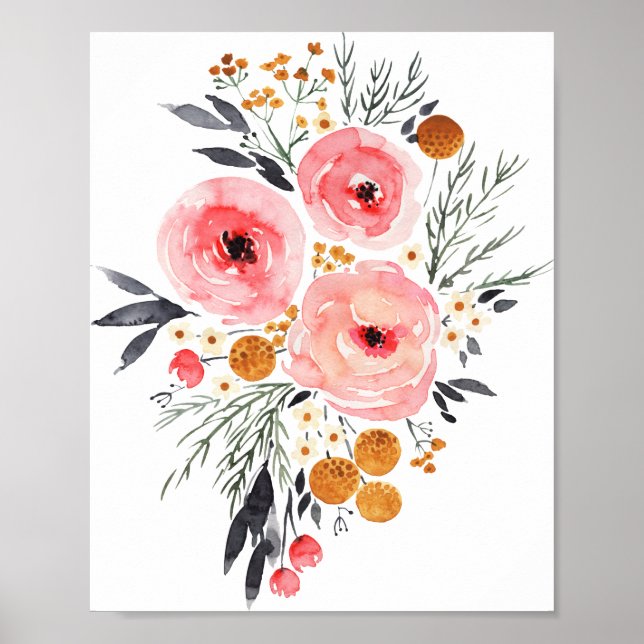 Aquarelle Floral 8x10 Poster Imprimer (Devant)