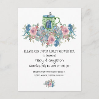 Aquarelle Floral Baby Tea Party Invitation
