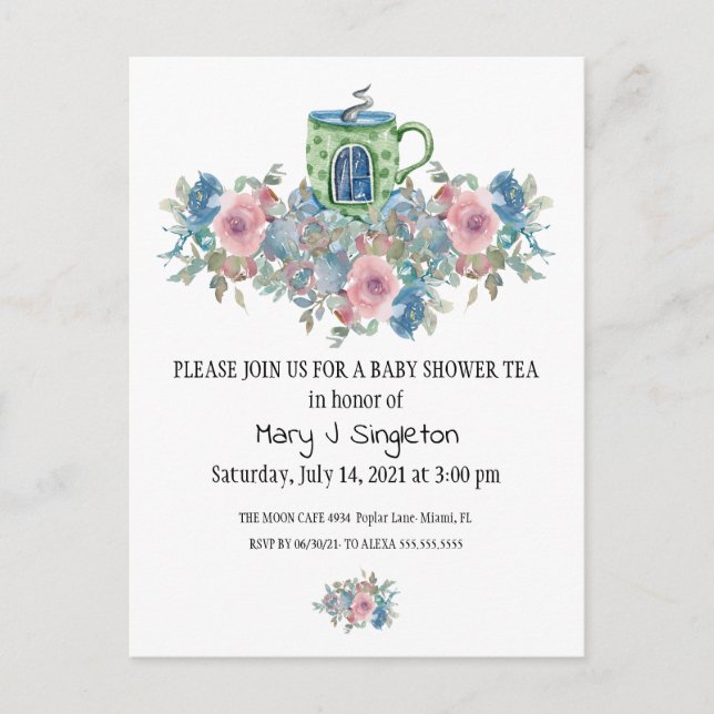 Aquarelle Floral Baby Tea Party Invitation (Devant)