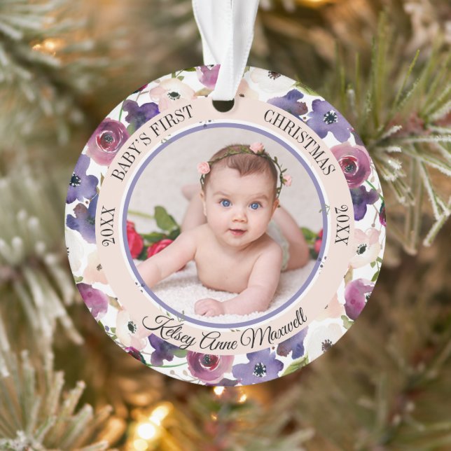 Aquarelle Floral Baby's First Christmas Photo (Arbre)