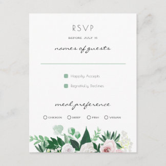 Aquarelle Floral Blanc Vert Mariage RSVP