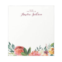 Aquarelle Floral Bloc-notes personnalisé Papier-no