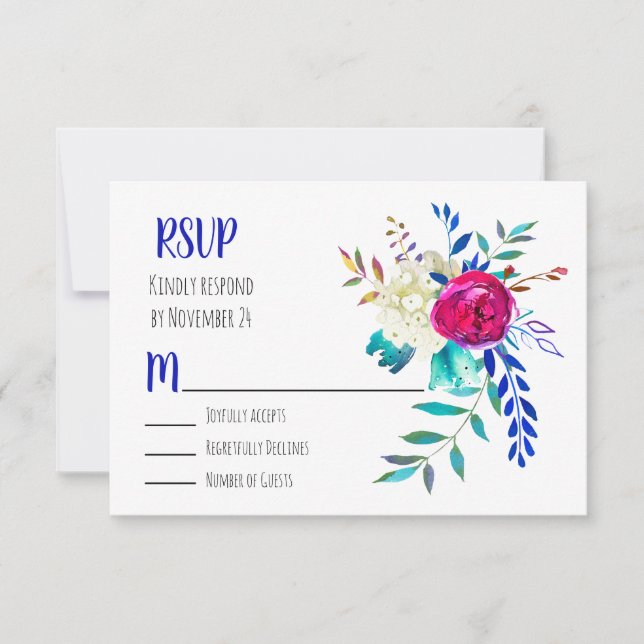 Aquarelle Floral Boho Chic RSVP (Devant)