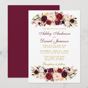 Aquarelle Floral Bourgogne Faire-part de mariage B