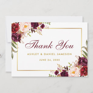 Aquarelle Floral Bourgogne Gold Mariage Merci B